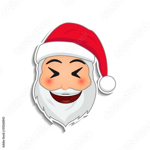 Emoji santa claus in sticker style. Winter holidays emotion. Santa clause in mockery emoji icon