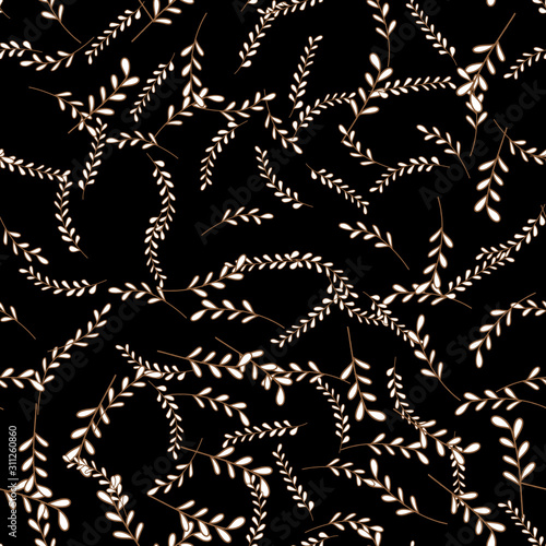 Exotic tropical hawaiian outline. Leaf plant botanical floral foliage. Engraved ink art. Seamless background pattern. Fabric wallpaper print texture.