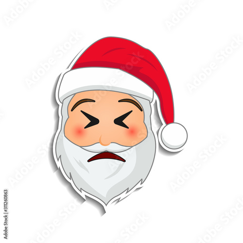 Emoji santa claus in sticker style. Winter holidays emotion. Santa clause in insistence emoji icon