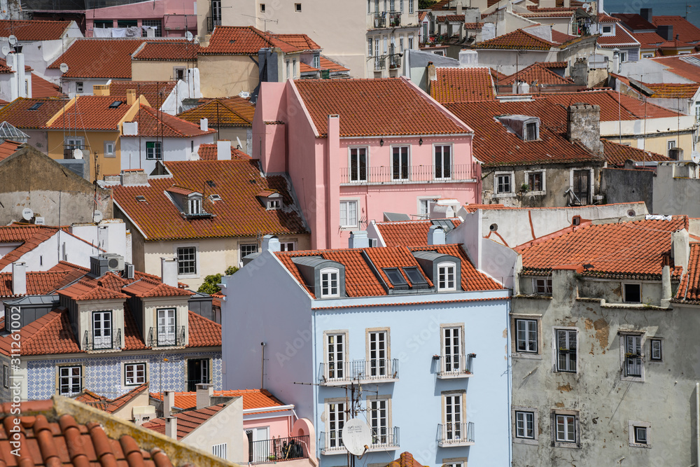 A view of the roofs of the Alfama district in Lisbon, Portugal