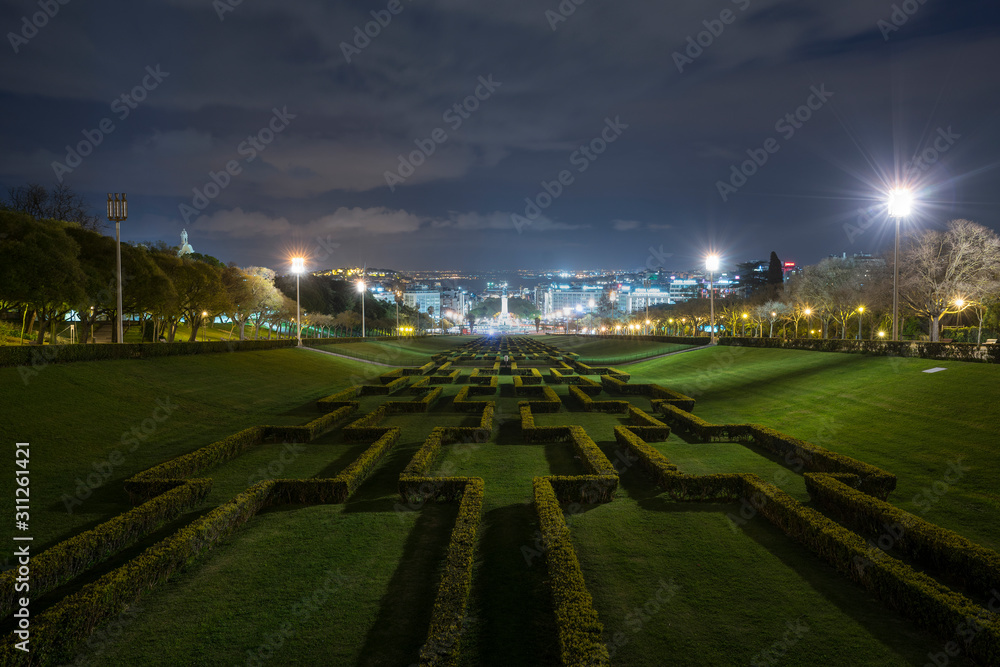 a night view from Miradouro Park Eduardo VII in Lisbon , Portugal