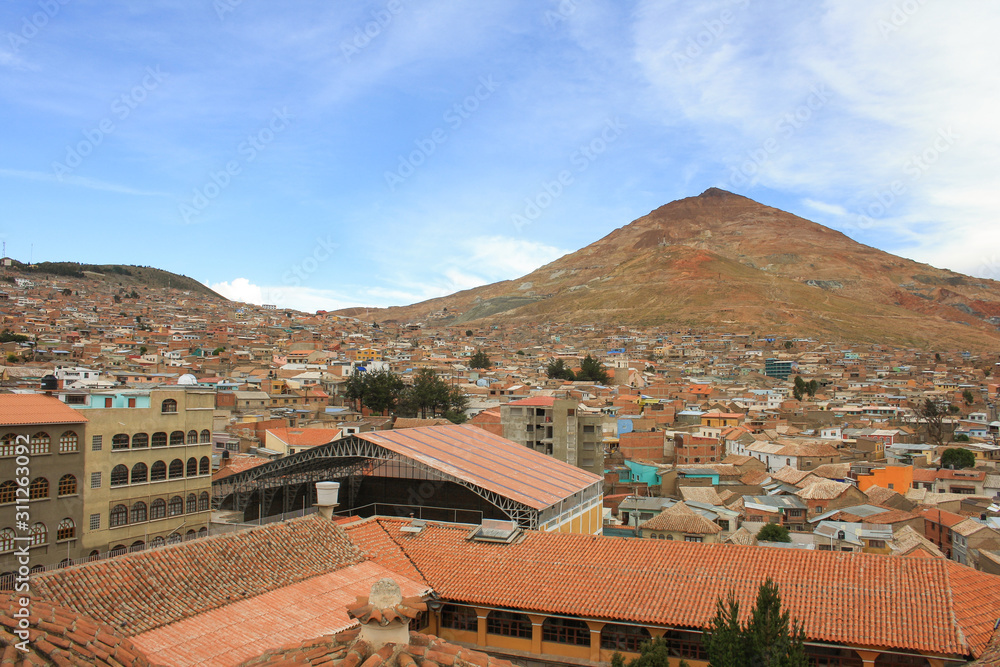 Obraz premium Cerro Rico and rooftops of Potosi city centre, Bolivia