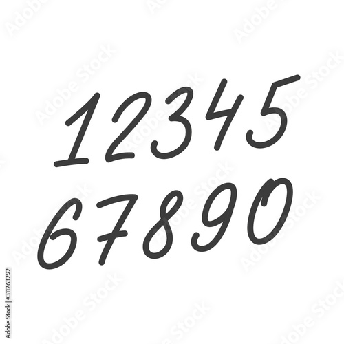 Numbers in set. Handwritten vector lettering numbers from 0 to 9