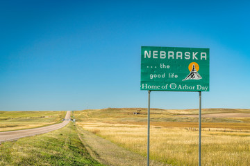Nebraska welcome road sign