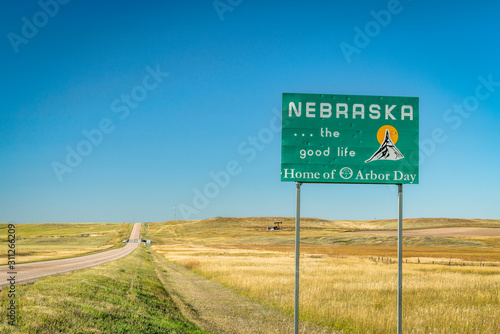Nebraska welcome road sign