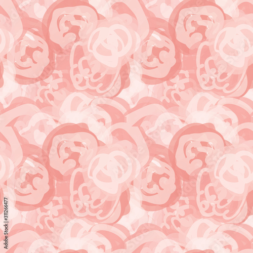 Painterly rose floral motif vector watercolor background. Seamless flower repeat pattern. Delicate hand painted feminine bloom for textile all over print, home decor. Artistic pink repeat tile. 