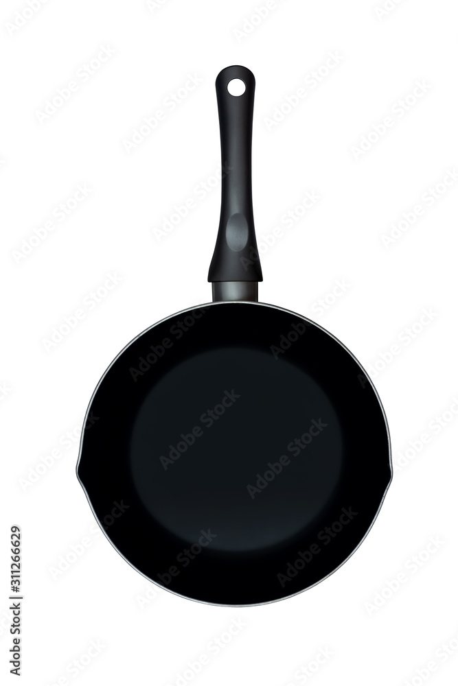 Black frying pan isolated on white background.Top view Black frying pan isolated on white background.Top view