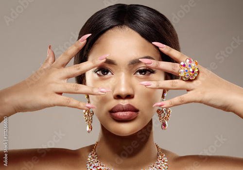 Obraz na plátně Beauty black skin woman African Ethnic female face