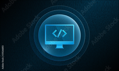 Desktop code in digital sphere with pulse effect technology