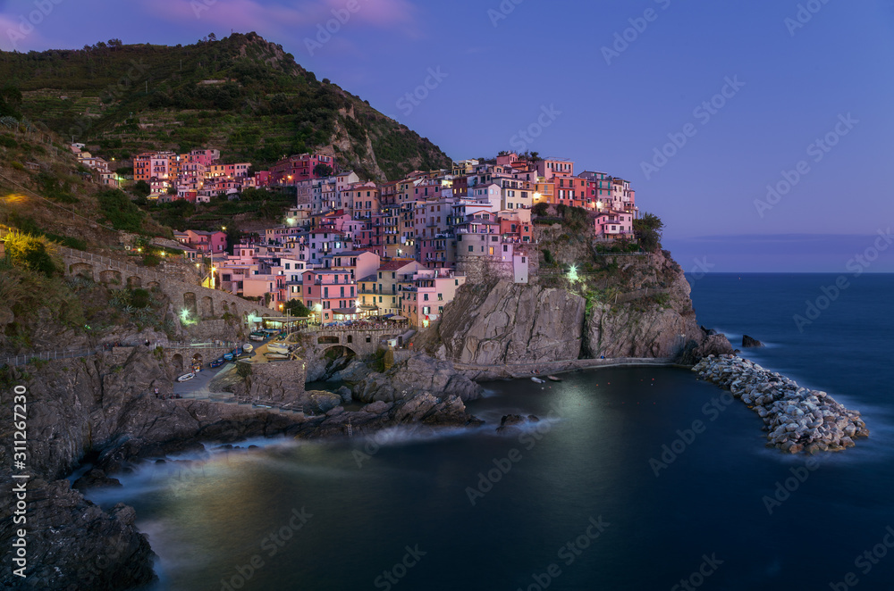 The small town (fishing village) Manarola, Cinqueterre, Liguria, Italy