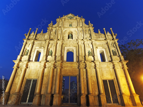 The Ruins of St. Paul's in Macao at night.