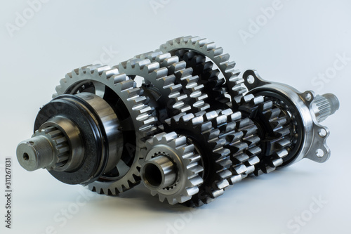 high performance motorcycle race gearbox on a white background. 