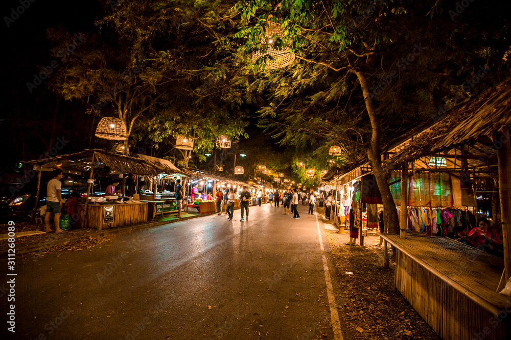Krungsri Walking Street-Ayutthaya: 21December2019,night atmosphere of the old capital market,there are many local products for tourists to visit during the holidays,near the old Phra Nakhon thailand