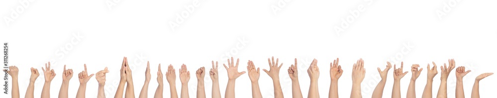 People hand gesture and sign collection isolated on white background People hand gesture and sign collection isolated on white background