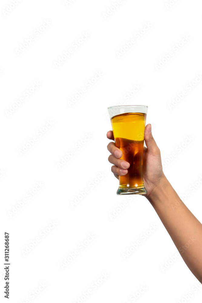 Man hand holding a glass of beer isolated on white background. Man hand holding a glass of beer isolated on white background.