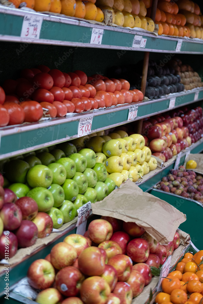 Various apples on store shelves