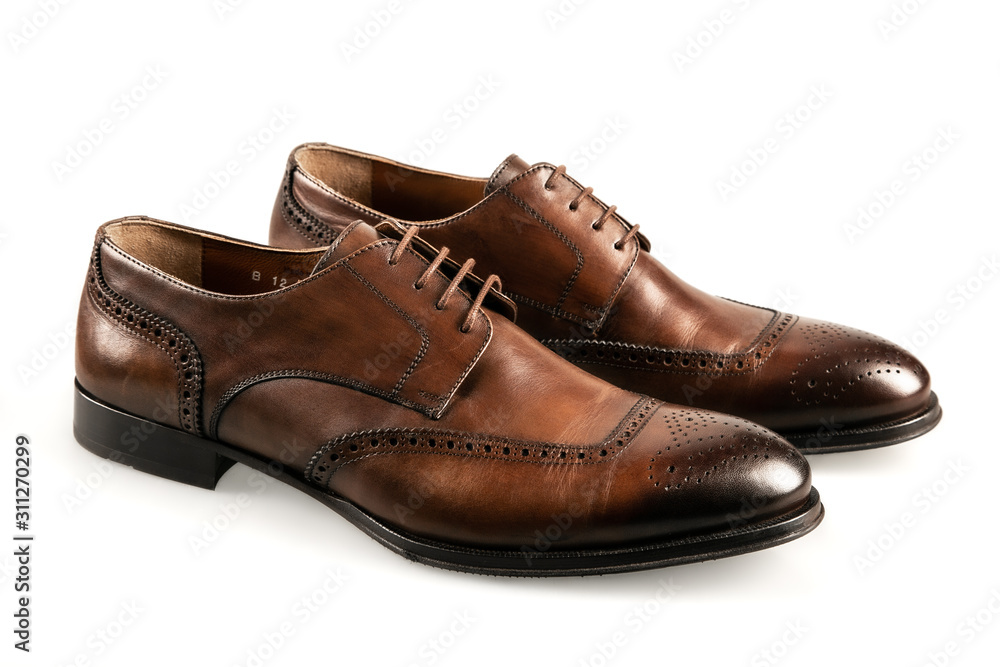 brown leather shoes isolated on white background