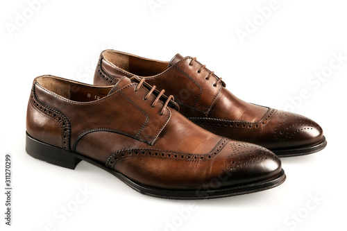 brown leather shoes isolated on white background