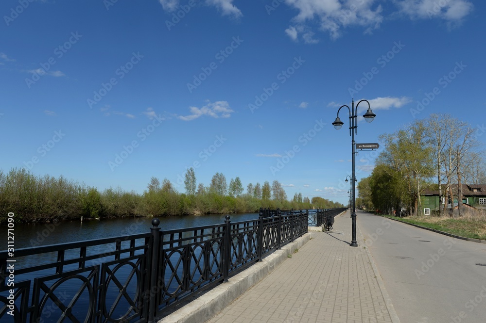 Embankment in the city of Belozersk. Vologda Region