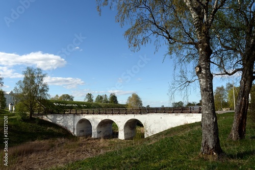 Stone bridge over the moat of the Belozersky Kremlin. Belozersk. Vologda Region