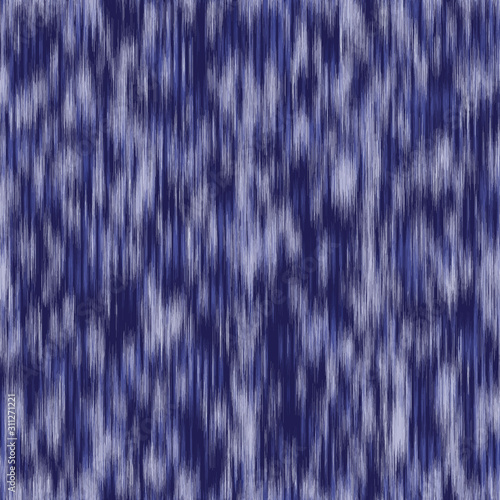 Classic blue seamless pattern. Variegated dyed tri blend stripes background. Denim indigo woven ikat T shirt fabric texture. Melange stripy jeans effect repeat vector swatch. 
