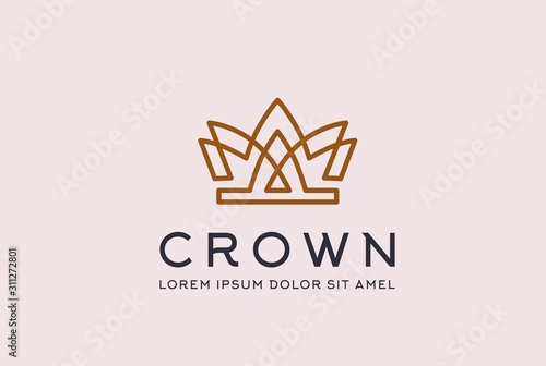 Vintage royal gold crown logo design vector template. King and queen geometric lotus flower