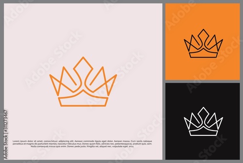 Vintage royal gold crown logo design vector template. King and queen geometric lotus flower