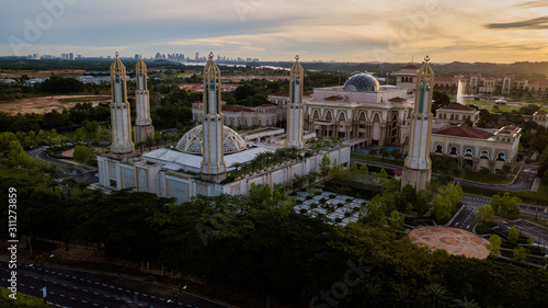 Beautiful Landscape at The Kota Iskandar Mosque located at Kota Iskandar, Iskandar Puteri, Johor State Malaysia early in the morning