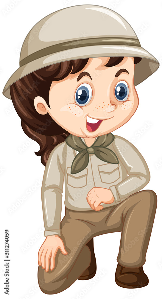 Girl in safari outfit on isolated background Girl in safari outfit on isolated background