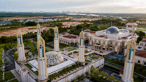 Beautiful Landscape at The Kota Iskandar Mosque located at Kota Iskandar, Iskandar Puteri, Johor State  Malaysia early in the morning