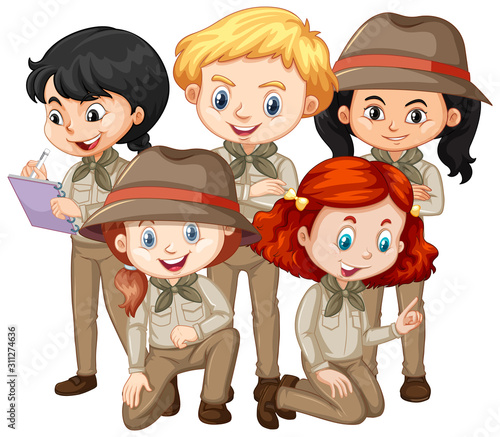 Five children wearing safari outfit