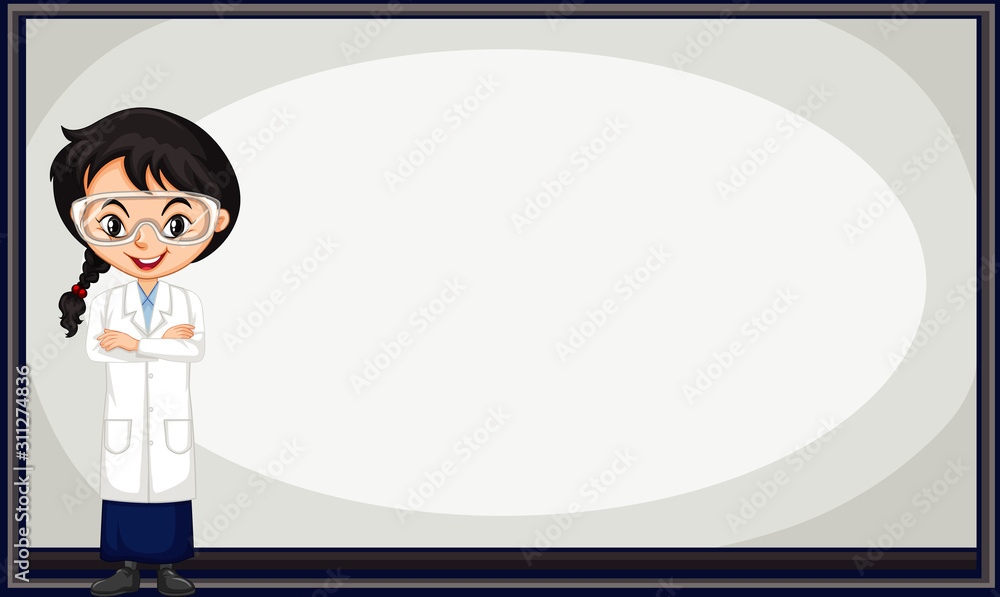 Board template with female scientist standing Board template with female scientist standing