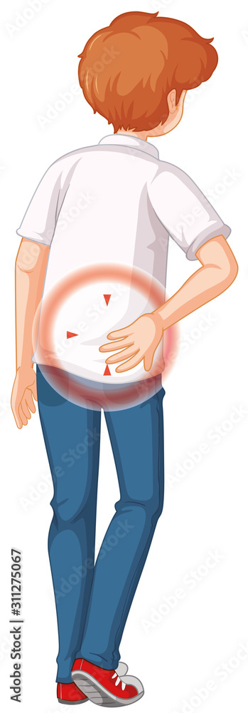Man with back pain on white background