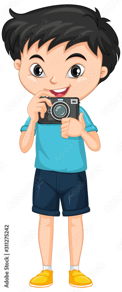 Boy with camera on isolated background Boy with camera on isolated background