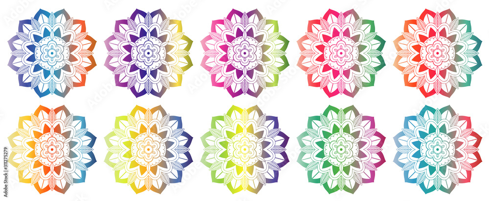 Set of mandala patterns in many colors