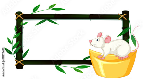 Bamboo frame with white rat on gold