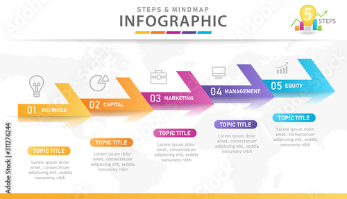 Infographic template for business. 5 Steps Modern Mindmap diagram with arrows, presentation vector infographic.