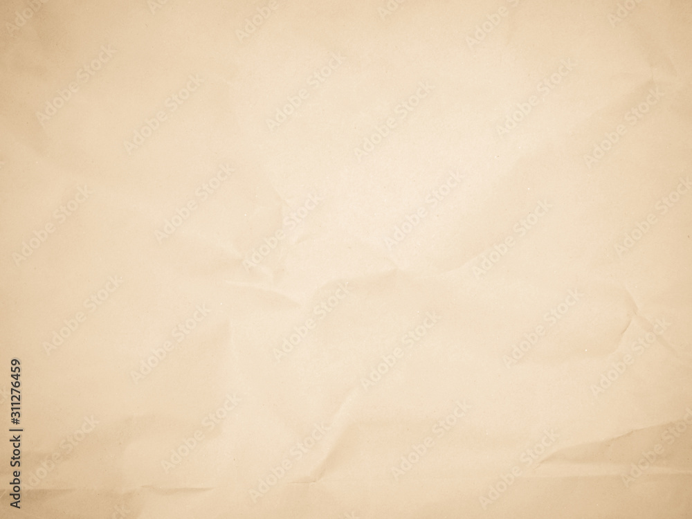 Obraz premium Brown recycled craft paper texture as background. Grey paper texture, Old vintage page or grunge vignette. Pattern rough art creased grunge letter. Hardboard with copy space for text.