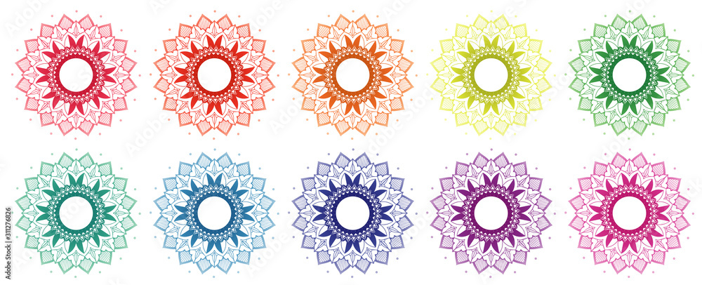 Mandala patterns in different colors Mandala patterns in different colors