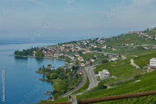 Lavaux vineyards along the lake geneva shoreline