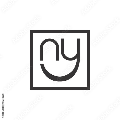 Square with ny letter smile logo design vector