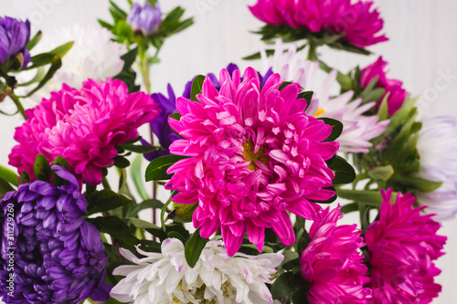 bouquet of chrysanthemums on white background. still life of colorful autumn flowers. flowers close up