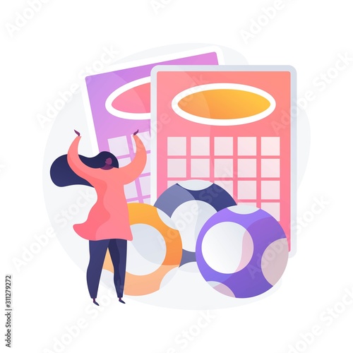 Excited woman won jackpot, gambler playing lotto. Gambling game, bingo cards, lottery balls. Fortunate girl, lucky winner, victory chance. Vector isolated concept metaphor illustration