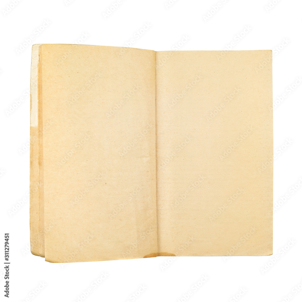 Empty blank yellow aged book isolated on white Empty blank yellow aged book isolated on white