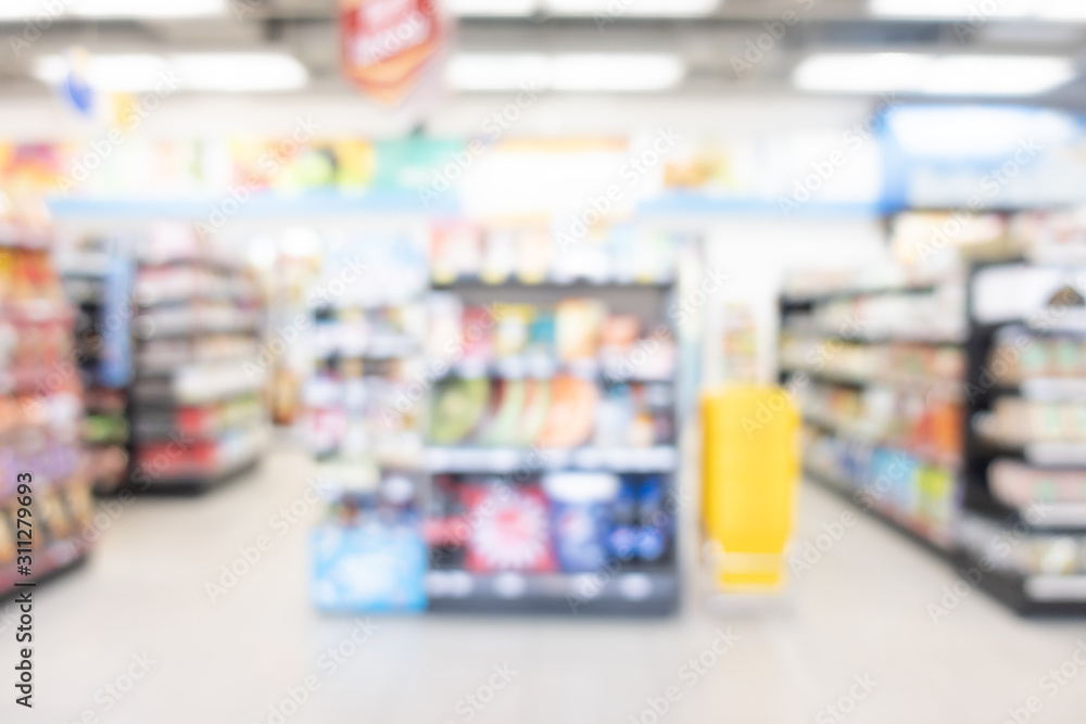 abstract blur shelf in minimart and supermarket