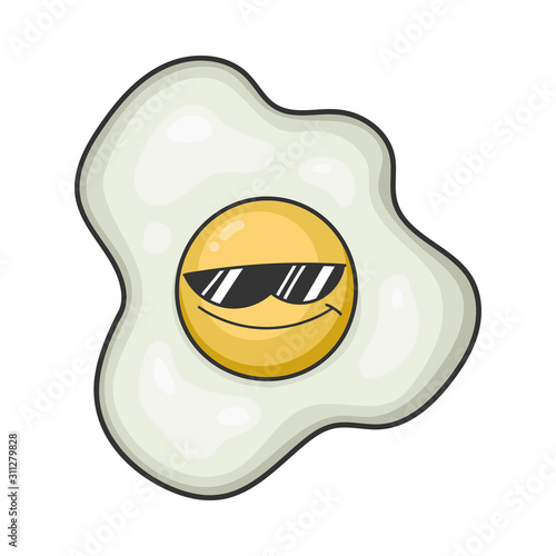 Cool sunglasses fried egg cartoon illustration
