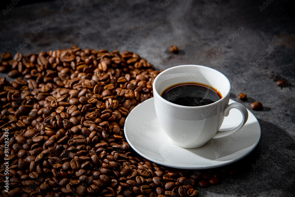 Coffee beans and cup Coffee beans and cup