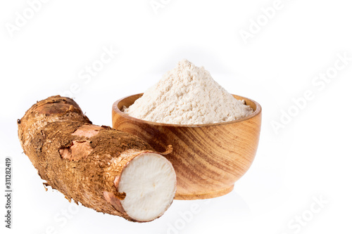 Raw cassava starch - Manihot esculenta. White background