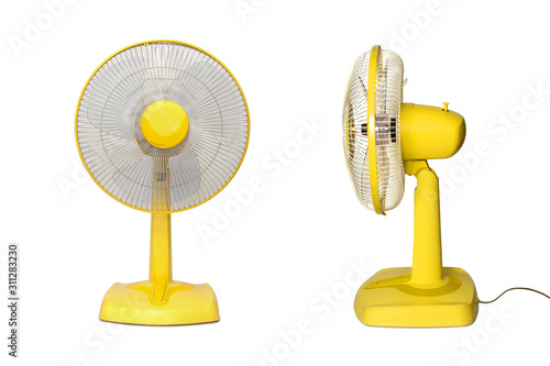 Electric Yellow table fan isolated on white background