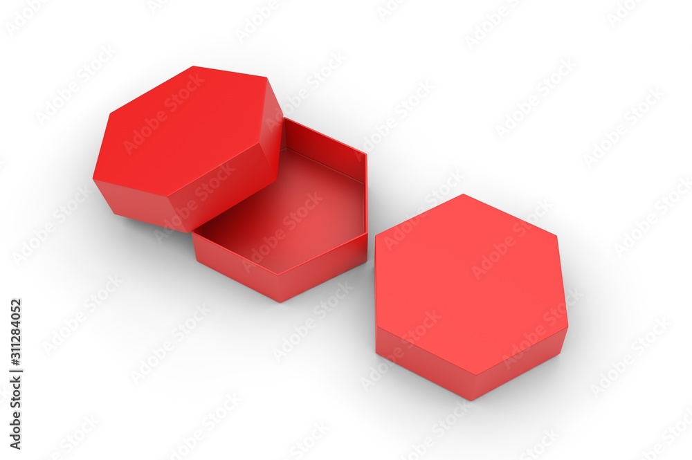 Blank hexagonal paper hard box for gift items and branding, 3d render illustration. Blank hexagonal paper hard box for gift items and branding, 3d render illustration.